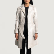 
Silver Sheepskin Leather Trench Coat - 展现肩线贴合与利落下摆的背部视角