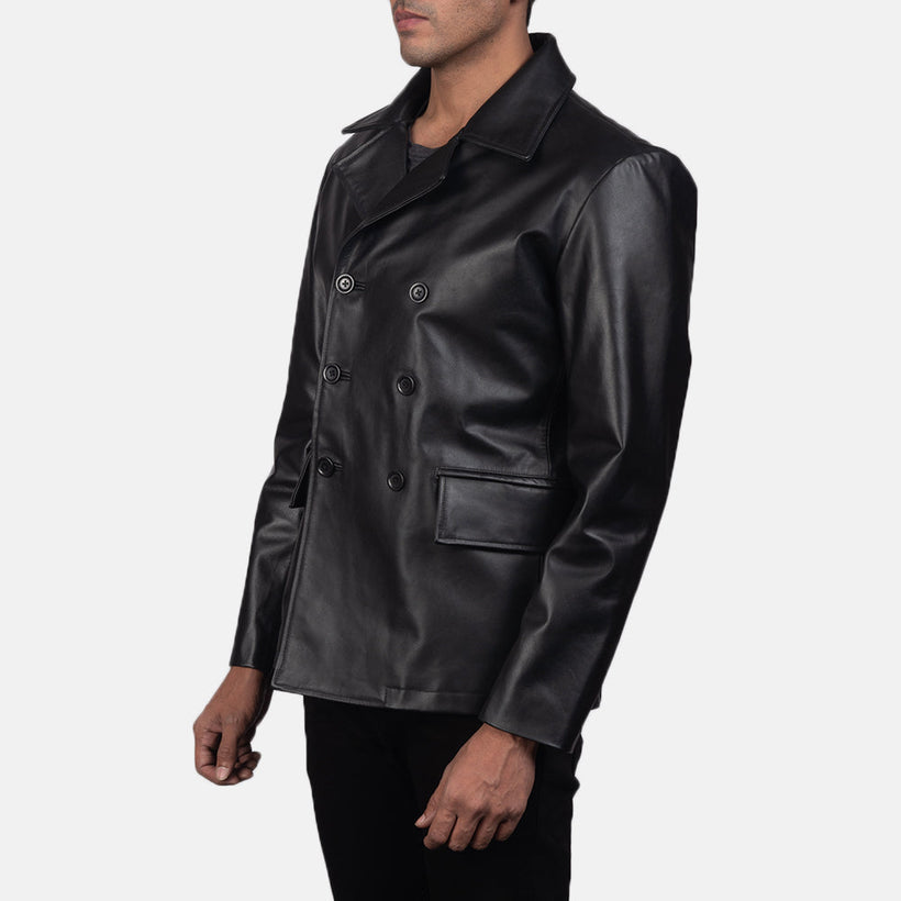 Mr. Bailey 经典黑 Leather Naval Peacoat 男士