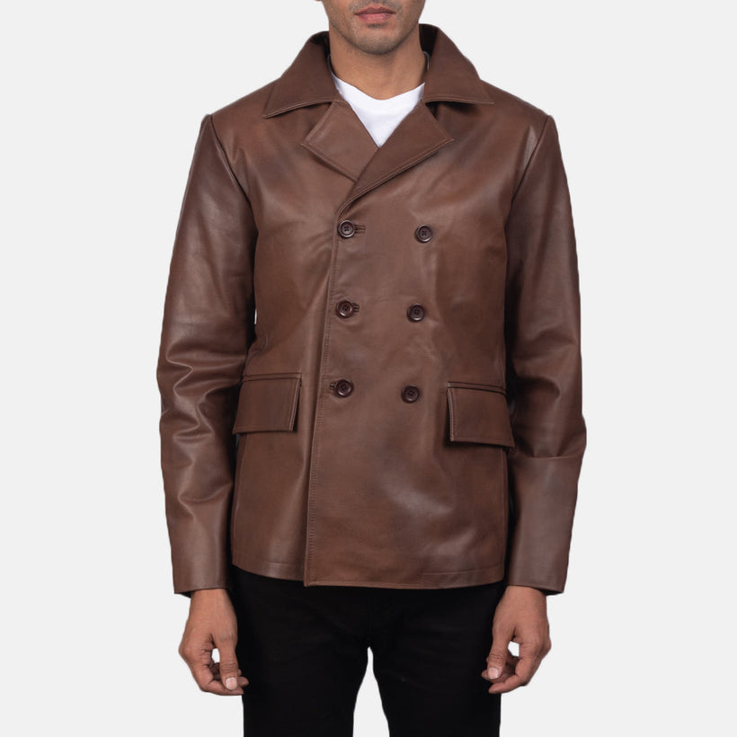 Mr. Bailey 复古棕 Leather Naval Peacoat 男士