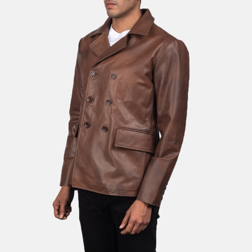 Mr. Bailey 复古棕 Leather Naval Peacoat 男士