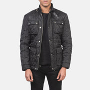 Men's Nelson Quilted 黑色 Windbreaker 真皮夹克 男士 in Black Polyester - Front Profile View &amp; Tailored Silhouette | Buy Online