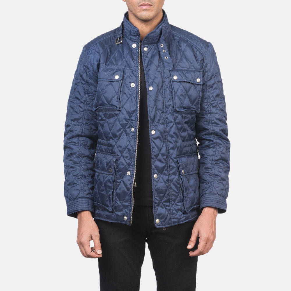 Men's Nelson Quilted Blue Windbreaker 真皮夹克 男士 in Blue Nylon - Front Profile View &amp; Tailored Silhouette | Buy Online