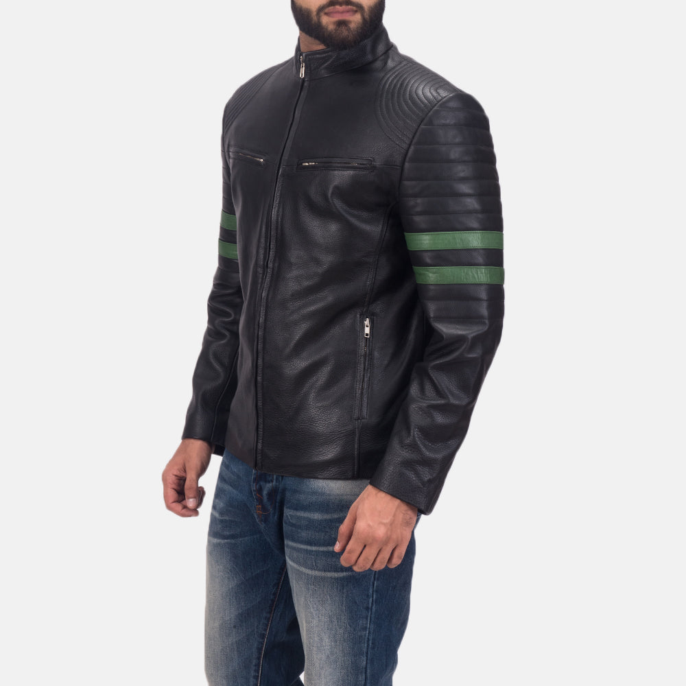 
Black Cowhide Leather Biker Jacket - 展现肩线贴合与利落下摆的背部视角