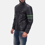 
Black Cowhide Leather Biker Jacket - 展现肩线贴合与利落下摆的背部视角