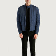 Men's Nyle Quilted Windbreaker 真皮夹克 男士 in Navy Blue Nylon - Front Profile View &amp; Tailored Silhouette | Buy Online