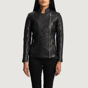 Women's Orient Grain Quilted 黑色 真皮机车夹克 女士 in Black Sheepskin Leather - Front Profile View &amp; Tailored Silhouette | Buy Online