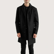 Petrillo 黑色 Wool Single Breasted 真皮大衣 男士 in Black Synthetic Wool - Front Profile View &amp; Tailored Silhouette | Buy Online
