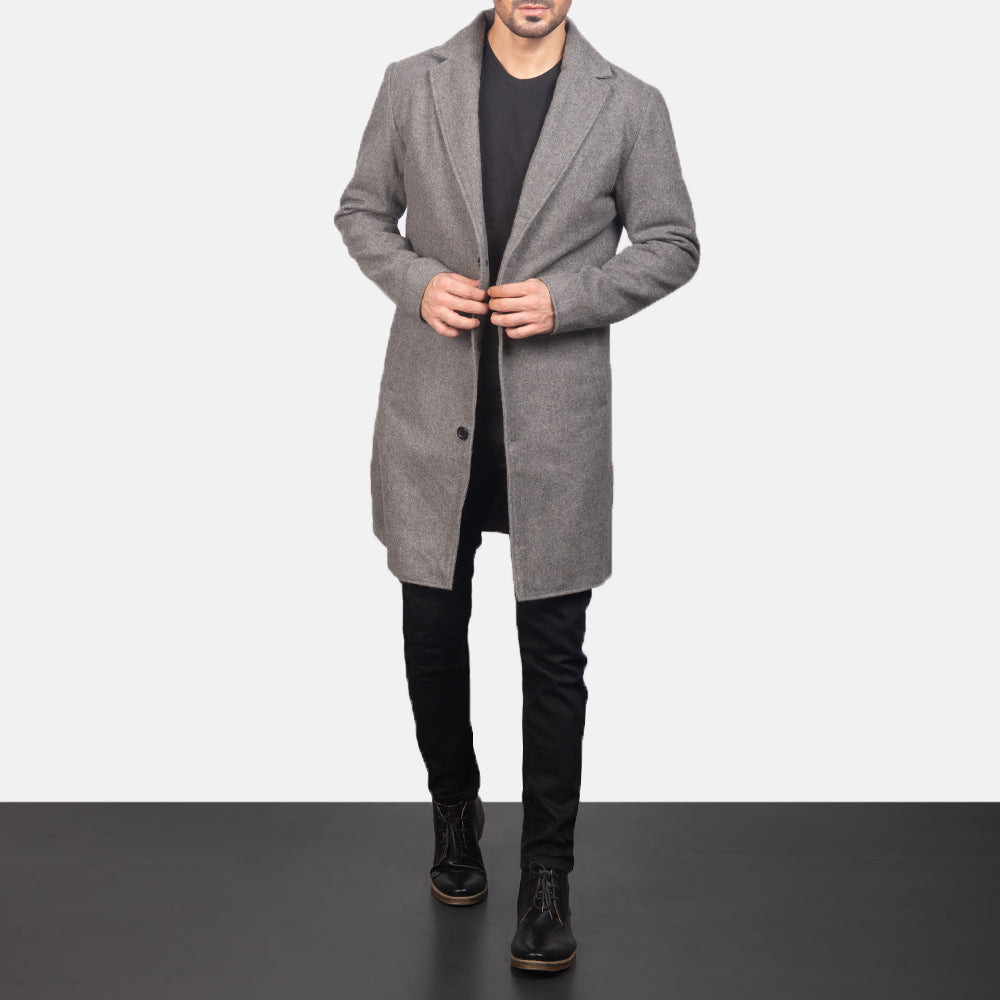 
Petrillo Grey Wool Single Breasted 真皮大衣 男士 in Grey Synthetic Wool - 正面版型与定制立体剪裁轮廓 | 官方商城选购