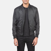 Men's Ramon 黑色 真皮飞行员夹克 男士 in Black Nylon - Front Profile View &amp; Tailored Silhouette | Buy Online
