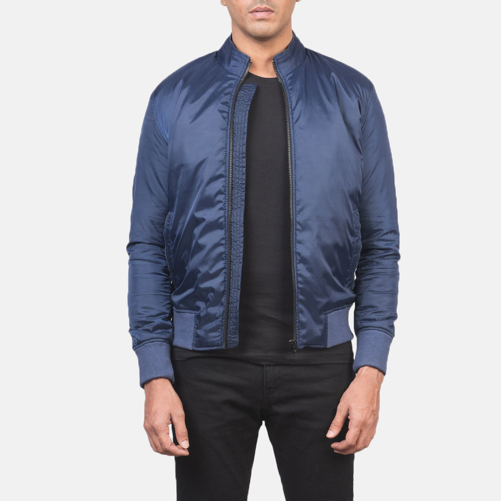 Men's Ramon Blue 真皮飞行员夹克 男士 in Blue Nylon - Front Profile View &amp; Tailored Silhouette | Buy Online