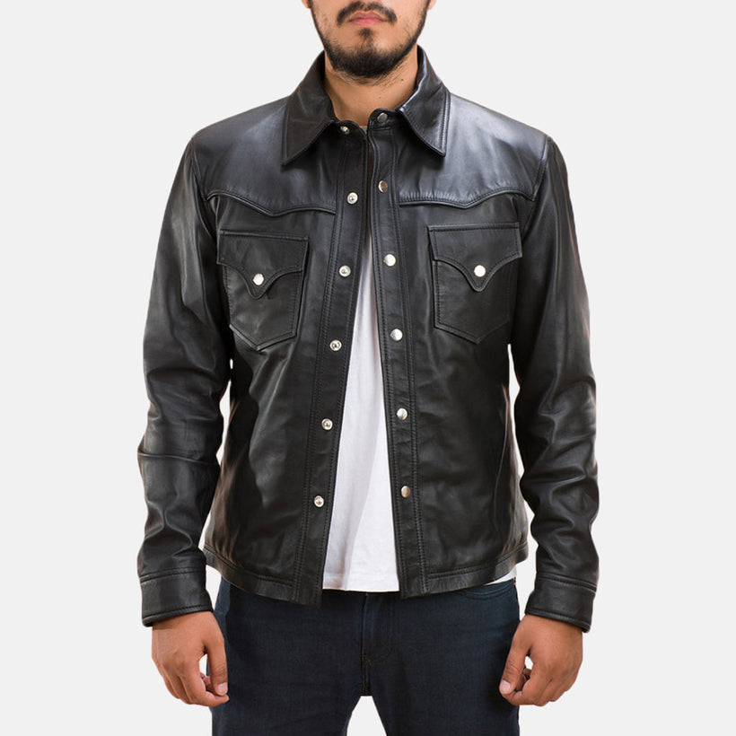 Ranchson 经典黑 Leather Shirt 男士