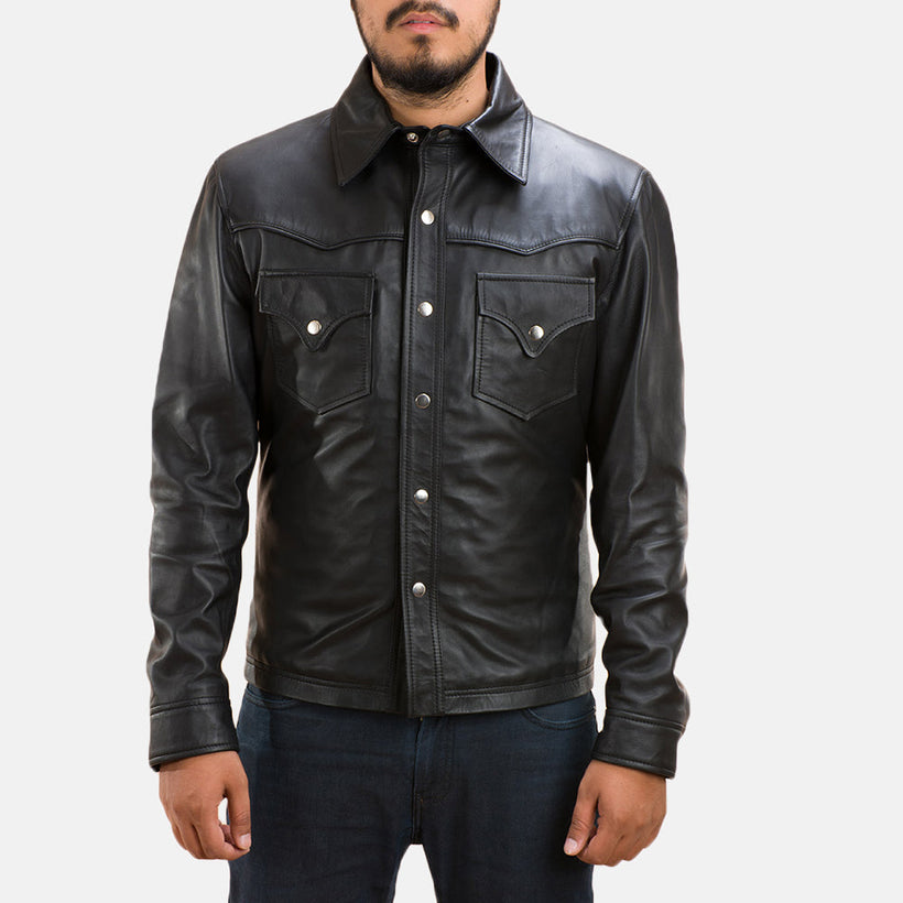 Ranchson 经典黑 Leather Shirt 男士