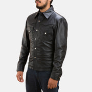 
Ranchson 经典黑 Leather Shirt 男士 - 展现立体袖型与合身版型的侧身视角