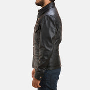 
细节特写 of Shirt & Button Hardware on Ranchson 经典黑 Leather Shirt 男士