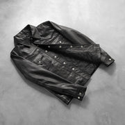 
Button & Hem Craftsmanship Construction Detail on Ranchson 经典黑 Leather Shirt 男士