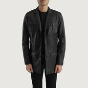 Ray Cutler Black Leather Blazer in Black Sheepskin Leather - Front Profile View & Tailored Silhouette | Buy Online