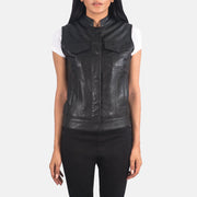 
Rayne Moto 经典黑 真皮马甲 女士 in Black Sheepskin Leather - 正面版型与定制立体剪裁轮廓 | 官方商城选购