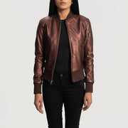 
Maroon Sheepskin Leather Bomber Jacket - 展现肩线贴合与利落下摆的背部视角