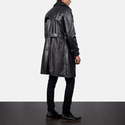 Men's Royson 黑色 Leather Duster 真皮大衣 男士 - Lateral Side Profile View Showing Sleeve Cut &amp; Athletic Taper Fit