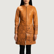 Women's Sandy 浅褐色 Dye 真皮大衣 女士 in Tan Brown Sheepskin Dip &amp;Amp; Dye - Front Profile View &amp; Tailored Silhouette | Buy Online