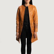 Women's Sandy 浅褐色 Dye 真皮大衣 女士 - Lateral Side Profile View Showing Sleeve Cut &amp; Athletic Taper Fit