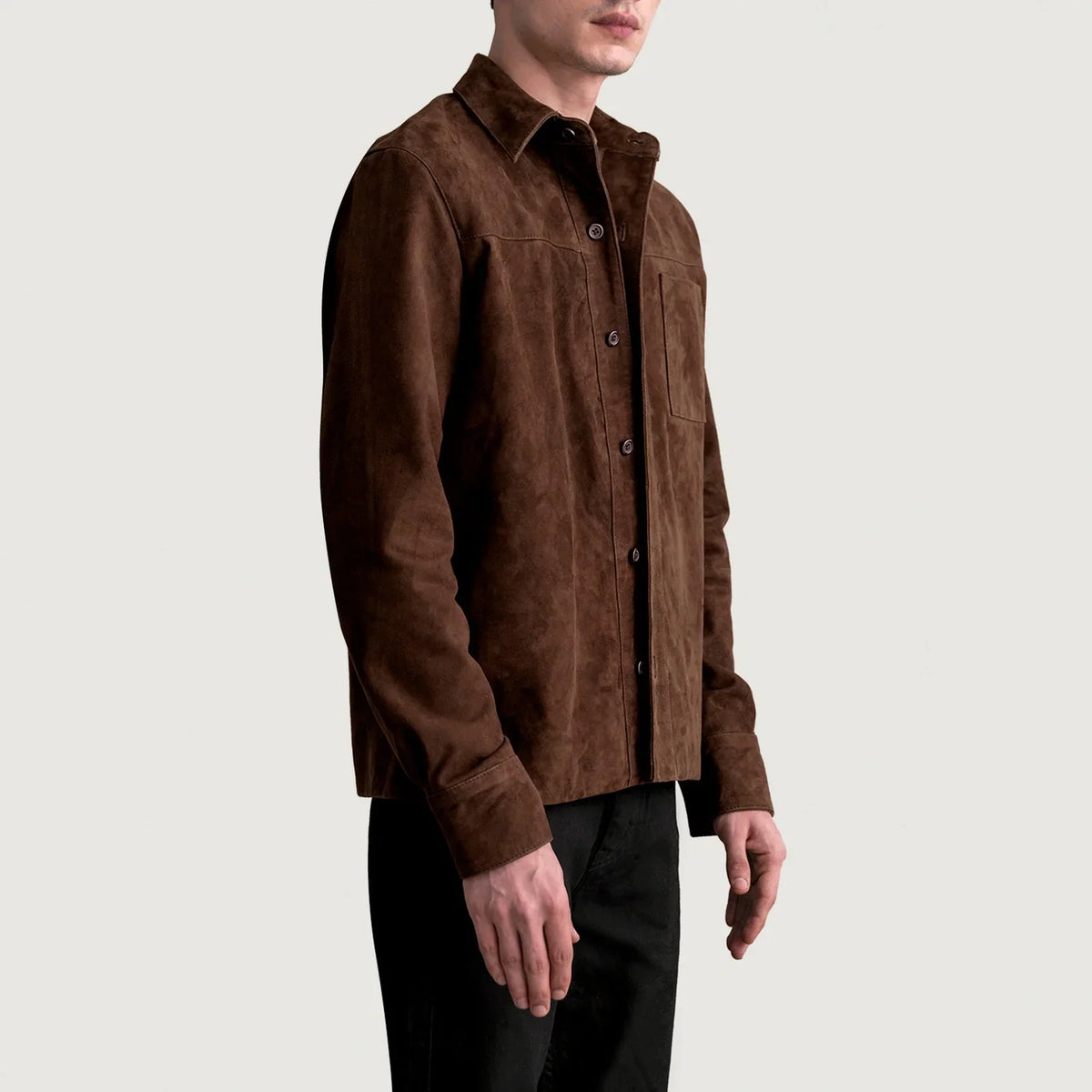 
Brown Goatskin suede Jacket - 展现肩线贴合与利落下摆的背部视角