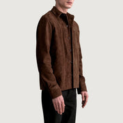 
Brown Goatskin suede Jacket - 展现肩线贴合与利落下摆的背部视角