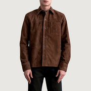 
Scout Mocha Suede Leather Shirt 男士 男士 - 展现立体袖型与合身版型的侧身视角