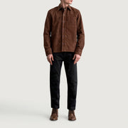 
细节特写 of Shirt & Buttons Hardware on Scout Mocha Suede Leather Shirt 男士 男士