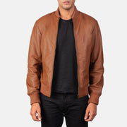 Men's Shane 棕色 真皮飞行员夹克 男士 in Brown Sheepskin Leather - Front Profile View &amp; Tailored Silhouette | Buy Online