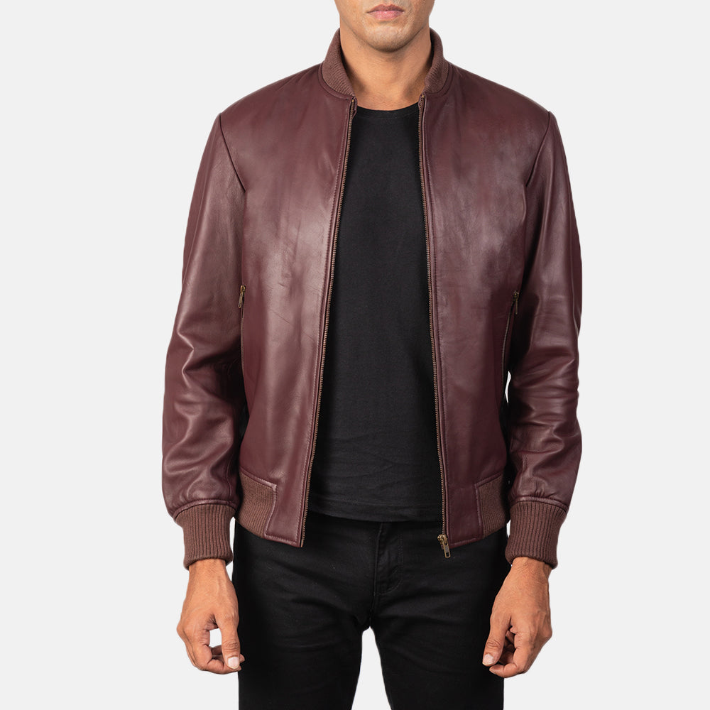 
Shane 栗褐色 真皮飞行员夹克 男士 in Maroon Sheepskin Leather - 正面版型与定制立体剪裁轮廓 | 官方商城选购