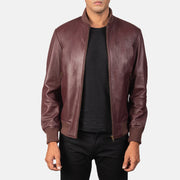 
Shane 栗褐色 真皮飞行员夹克 男士 in Maroon Sheepskin Leather - 正面版型与定制立体剪裁轮廓 | 官方商城选购