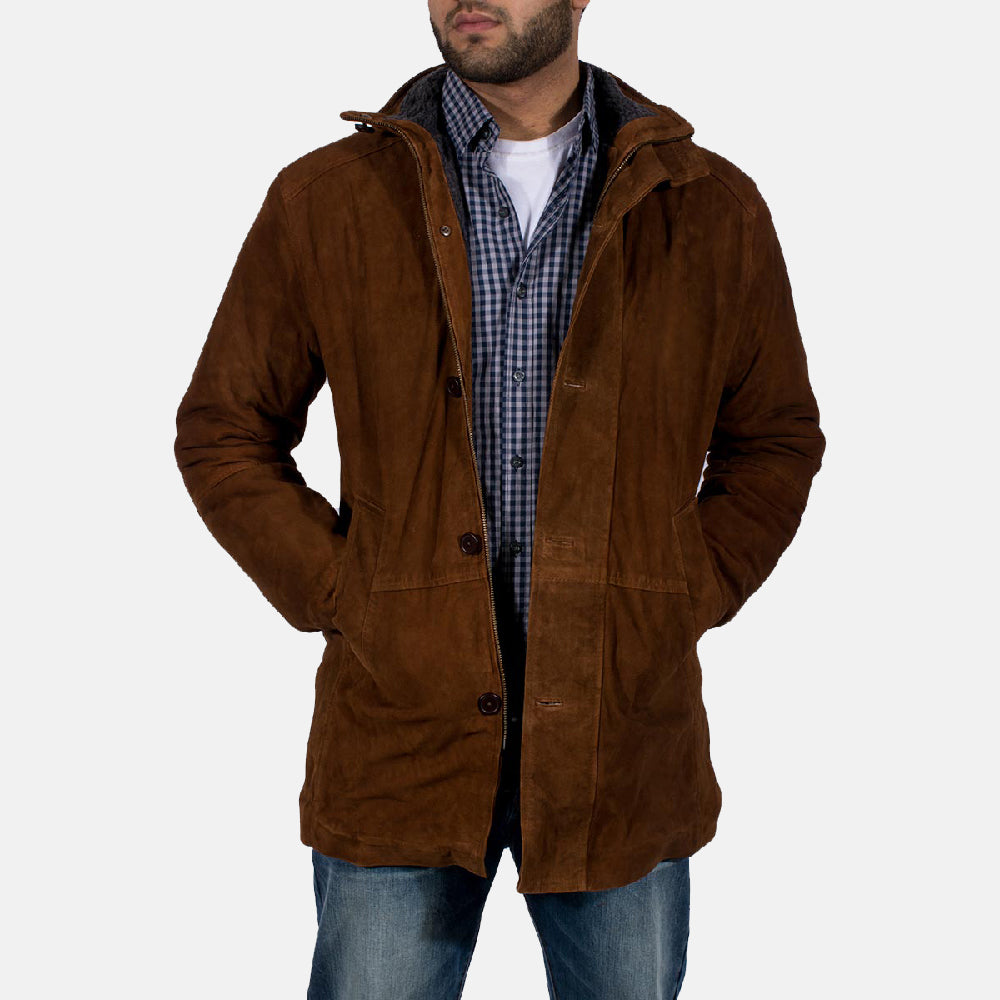 Men's Sheriff 棕色 麂皮夹克 男士 in Brown Goatskin Suede - Front Profile View &amp; Tailored Silhouette | Buy Online