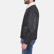 
Black Goatskin Leather Aviator Jacket - 展现肩线贴合与利落下摆的背部视角