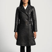 
Sweet Susan 经典黑 真皮风衣大衣 女士 in Black Sheepskin Leather - 正面版型与定制立体剪裁轮廓 | 官方商城选购