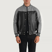 Terrance Black &amp; Red Leather Varsity Jacket in Black &amp; Red Sheepskin Leather - 正面细节与立体剪裁修身版型 | 官方线上选购
