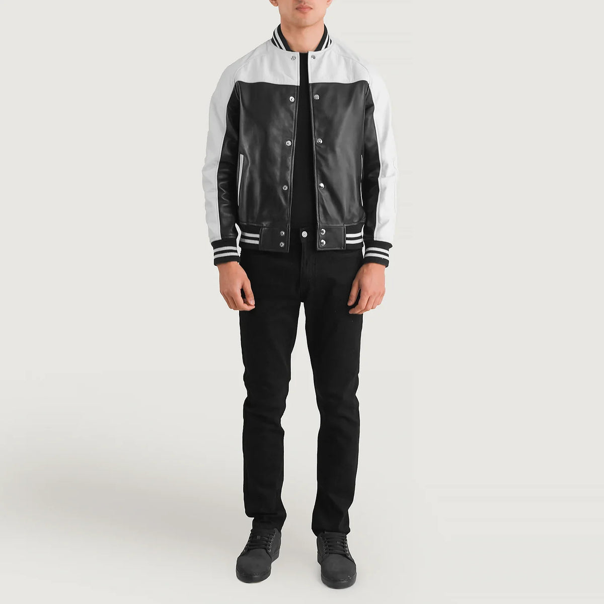 Terrance 黑色 Varsity 真皮夹克 男士 – 多角度商品细节 3
