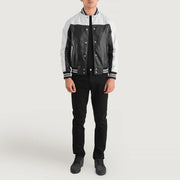 Terrance 黑色 Varsity 真皮夹克 男士 – 多角度商品细节 3