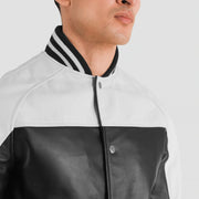 Terrance 黑色 Varsity 真皮夹克 男士 – 多角度商品细节 6