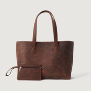 
The Bianca Vintage Distressed Brown Leather Tote Bag For Women in Distressed Brown Full-Grain Leather - Full Exterior 正面版型与定制立体剪裁轮廓 | 官方商城选购