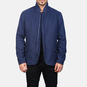 Men's Thomas Blue Wool 真皮夹克 男士 in Navy Blue Synthetic Wool - Front Profile View &amp; Tailored Silhouette | Buy Online