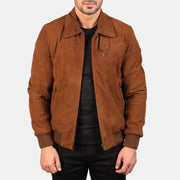 Men's Tomchi 浅褐色 Suede 真皮夹克 男士 in Brown Goatskin Suede - Front Profile View &amp; Tailored Silhouette | Buy Online