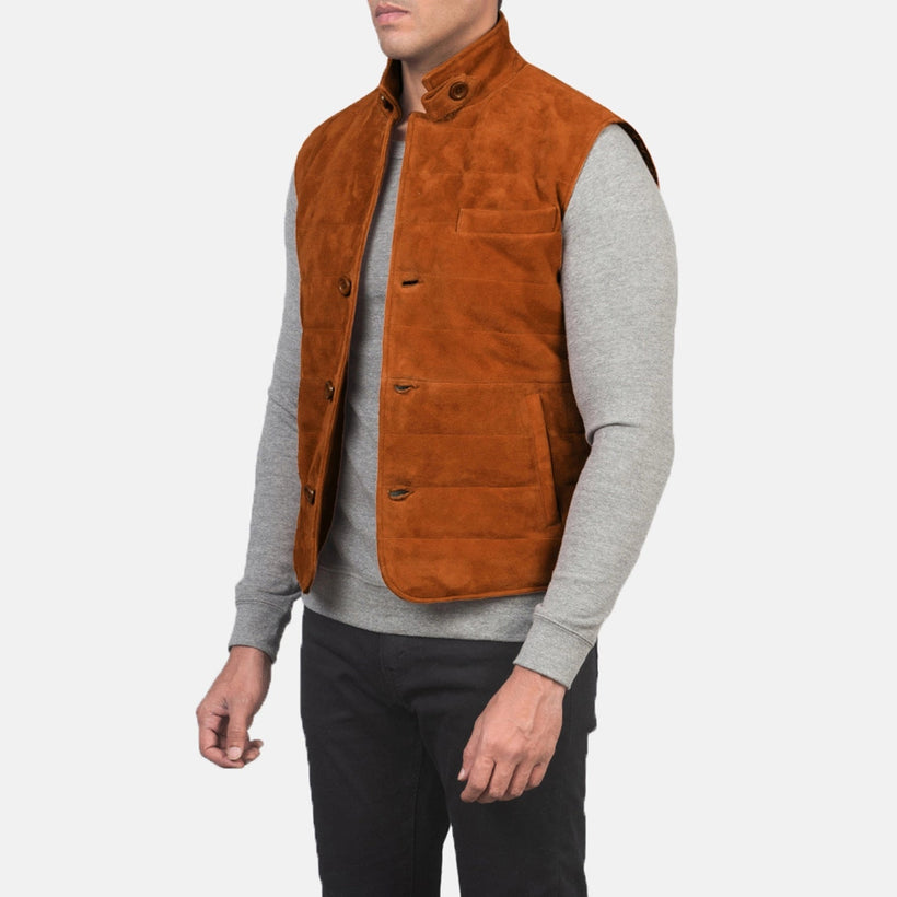 Tony 棕色 Suede Vest 男士