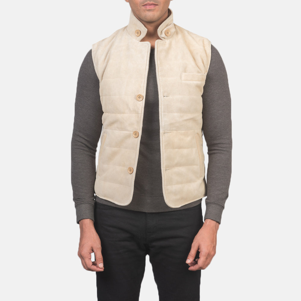
Tony Off-White Suede Vest 男士 男士 in Off-White Goatskin Suede - 正面版型与定制立体剪裁轮廓 | 官方商城选购
