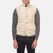 
细节特写 of Notch with removable throat latch & Button Hardware on Tony Off-White Suede Vest 男士 男士
