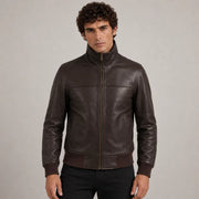 Dark 棕色 Sheepskin 真皮飞行员夹克 男士 in Dark Brown Authentic Sheepskin &amp;Amp; Shearling - Front Profile View &amp; Tailored Silhouette | Buy Online