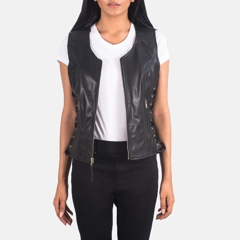 Vanda 黑色 Leather Biker Vest 女士