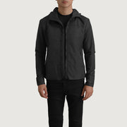 
Wesley 经典黑 Hooded Windbreaker 真皮夹克 男士 经典黑色头层牛皮 - 正面版型与定制立体剪裁轮廓 | 官方商城选购