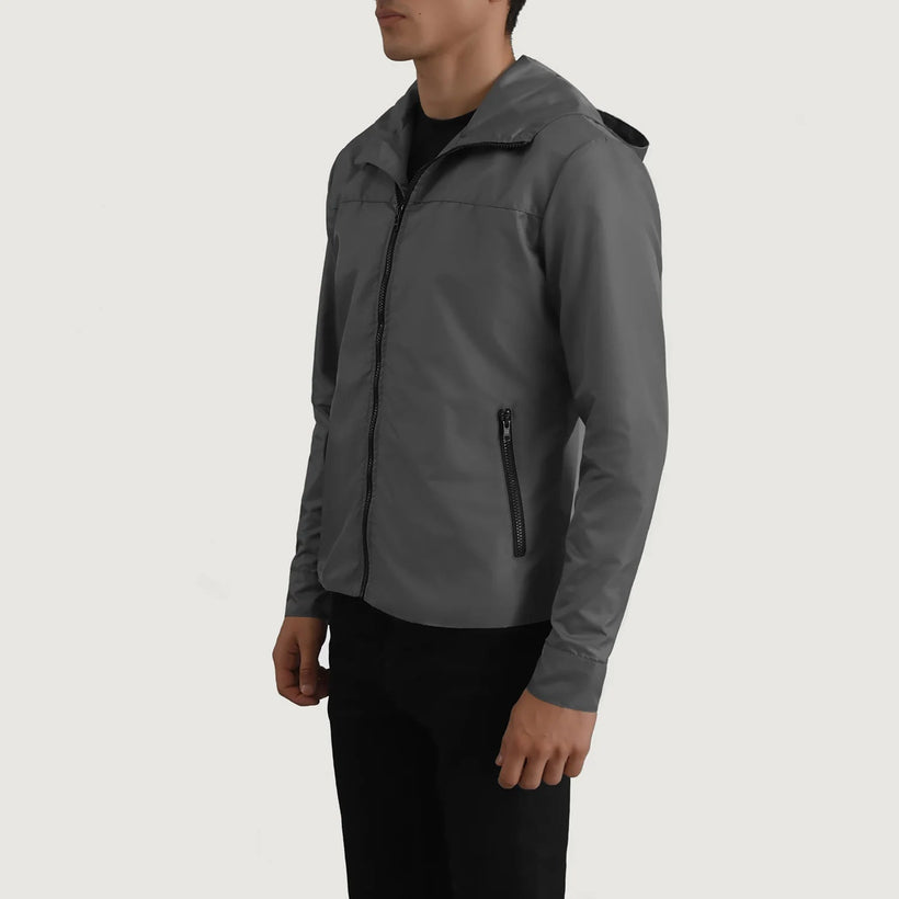 Wesley Grey Hooded Windbreaker 真皮夹克 男士
