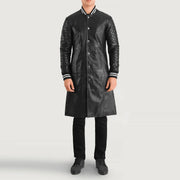 
Wilde 经典黑 Leather Varsity 真皮大衣 男士 in Black Sheepskin Leather - 正面版型与定制立体剪裁轮廓 | 官方商城选购